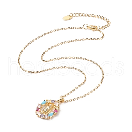 Colorful Cubic Zirconia Oval with Virgin Mary Pendant Necklace NJEW-JN04207-1