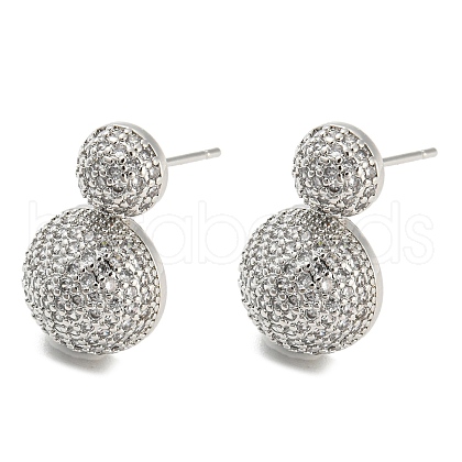 Brass Micro Pave Clear Cubic Zirconia Half Round Dangle Stud Earrings EJEW-Q785-14P-1