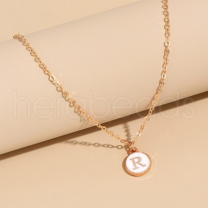 Alloy White Enamel Disc with Initial Pendant Necklaces for Women WG552C5-18-1