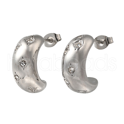 304 Stainless Steel & Rhinestones C-Shaped Stud Earrings for Women EJEW-S237-11-1