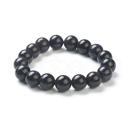 Synthetic Blue Goldstone Beaded Stretch Bracelets BJEW-A117-E-17-1