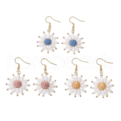 Natural Lava Rock Flower Dangle Earrings EJEW-TA00568-1