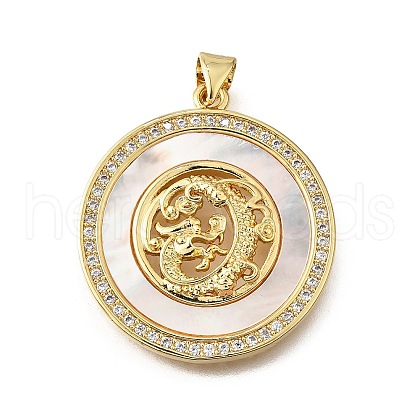 Brass Micro Pave Cubic Zirconia Shell Pendants KK-D328-19G-1