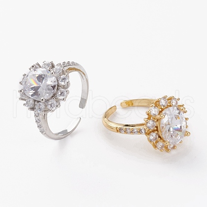 Mother's Day Rings Brass Micro Pave Clear Cubic Zirconia Cuff Rings RJEW-C101-05-1