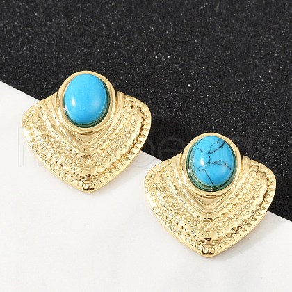 Fan 304 Stainless Steel Synthetic Turquoise Stud Earrings for Women EJEW-U046-17C-G-1