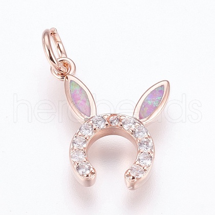 Brass Cubic Zirconia Bunny Pendants ZIRC-G144-07RG-02-1