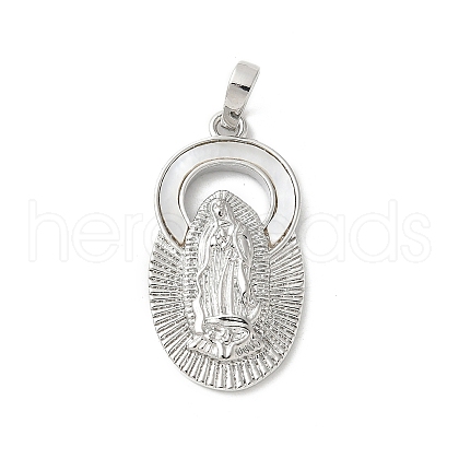 Brass Pave Natural White Shell Religion Pendants KK-S522-23P-D-1
