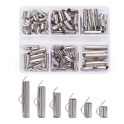 90Pcs 6 Style 304 Stainless Steel Slide On End Clasp Tubes STAS-YW0001-20-1