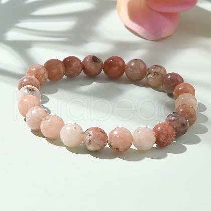 Natural Plum Blossom Jasper Beads Stretch Bracelets X-BJEW-F380-01-B08-1