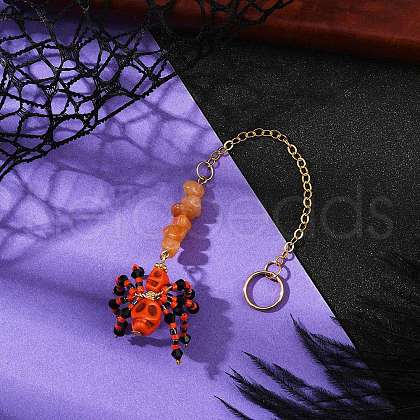 Halloween Theme Spider & Skull Dyed Synthetic Turquoise & Glass Seed Beads Pendant Decorations HJEW-MZ00282-04-1