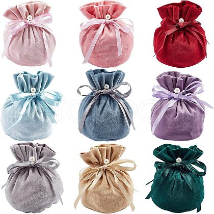  Velvet Jewelry Bags with Drawstring & Plastic Imitation Pearl TP-NB0001-21-1