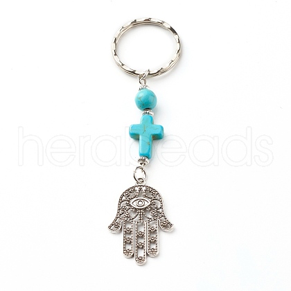 Synthetic Turquoise beads Keychain KEYC-JKC00267-02-1