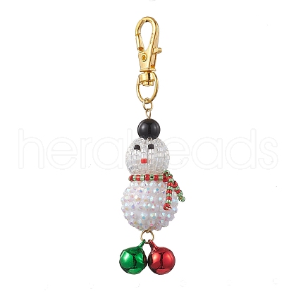 Christmas Snowman Resin Rhinestone & Glass Seed Beads Pendant Decorations HJEW-MZ00076-1