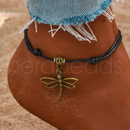 Adjustable Black Waxed Cord Anklets WGF8958-04-1