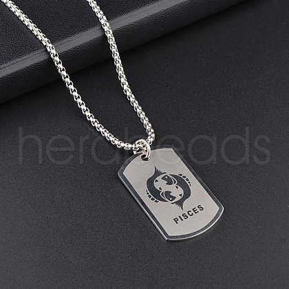 Rectangle with Constellation Alloy Pendant 316L Surgical Stainless Steel Chain Necklaces WG3A89F-01-1