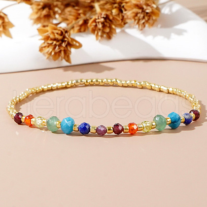 Bohemian & Chakra Style Natural Purple Garnet & Red Garnet & Malaysia Jade & Lapis Lazuli Beaded Stretch Bracelets for Women UH7112-1
