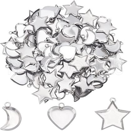Unicraftale 120Pcs 3 Styles 304 Stainless Steel Pendant Cabochon Settings STAS-UN0020-85P-1