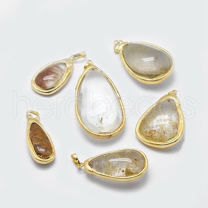 Natural Rutilated Quartz Pendants G-P380-30G-1