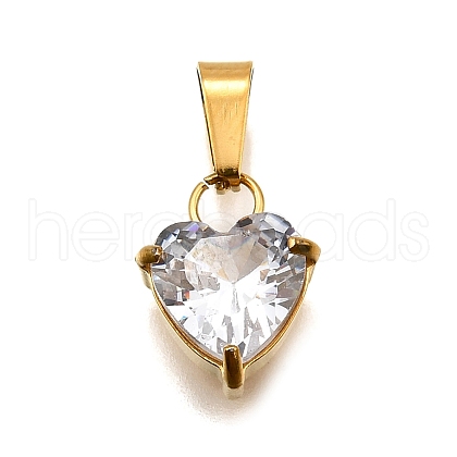 304 Stainless Steel Micro Pave Cubic Zirconia Pendants STAS-B086-13G-04-1