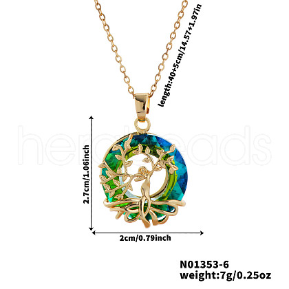 Elegant Brass & Glass Hollow Design Tree Pendant Necklaces WX2591-6-1