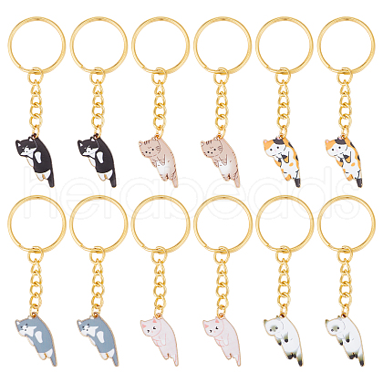 12Pcs 6 Colors Cute Cat Alloy Enamel Charm Keychains KEYC-PH01512-1