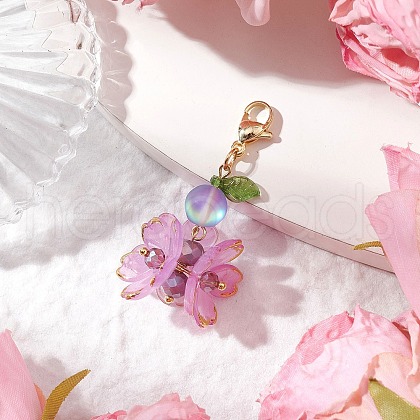 Flower Synthetic Moonstone & Glass Pendant Decorations HJEW-TA00337-01-1