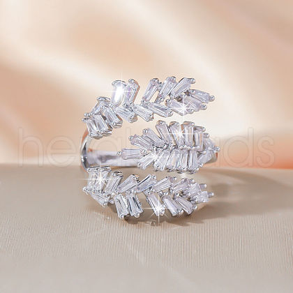 Brass Micro Pave Cubic Zirconia Open Cuff Rings for Women FS-WG6AE98-01-1