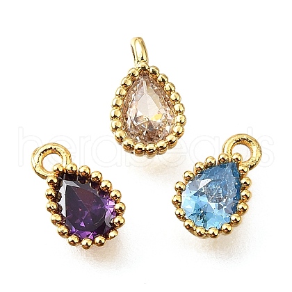 Brass Pave Cubic Zirconia Pendants KK-V011-21G-1