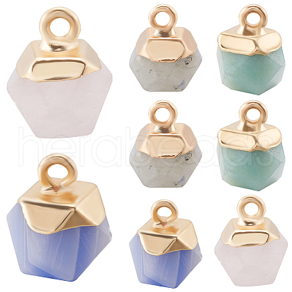 SUNNYCLUE 8Pcs 4 Styles Electroplate Natural Rose Quartz & Amazonite & White Jade & Labradorite Star Cut Round Charms G-SC0003-05-1