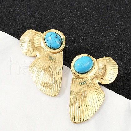 Flower 304 Stainless Steel Synthetic Turquoise Stud Earrings for Women EJEW-U046-16G-1