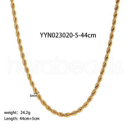 5mm Stylish Stainless Steel Rope Chain Necklaces for Women Men AA4830-7-1