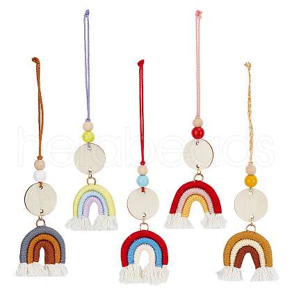 5Pcs Rainbow Wood Pendant Decoration HJEW-DR00033-1