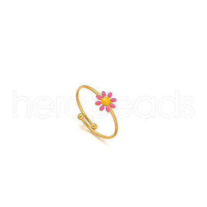 Daisy 304 Stainless Steel Enamel Open Cuff Rings for Women RJEW-M061-01G-09-1