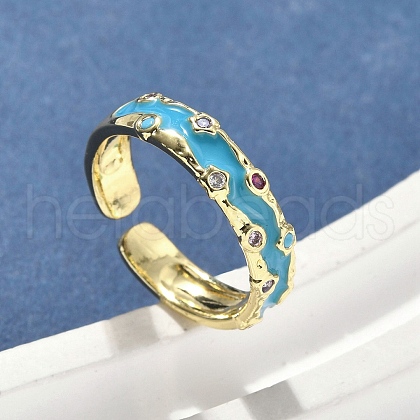 Brass Micro Pave Cubic Zirconia Cuff Rings for Women RJEW-D322-01G-1