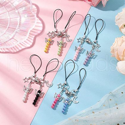 4 Pairs 4 Colors Tibetan Style Alloy Mobile Straps HJEW-JM03007-1