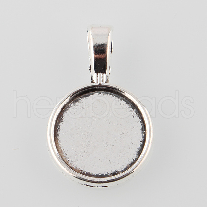 Tibetan Style Alloy Flat Round Pendant Cabochon Settings X-TIBEP-M022-12AS-1