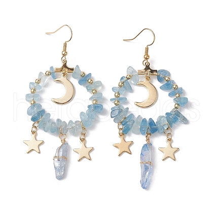 Natural Aquamarine Chip & Dyed Quartz Crystal Beaded Ring Dangle Earrings EJEW-TA00357-01-1