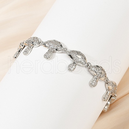Mushroom Brass Micro Pave Clear Cubic Zirconia Link Bracelets for Women BJEW-Z126-04P-1