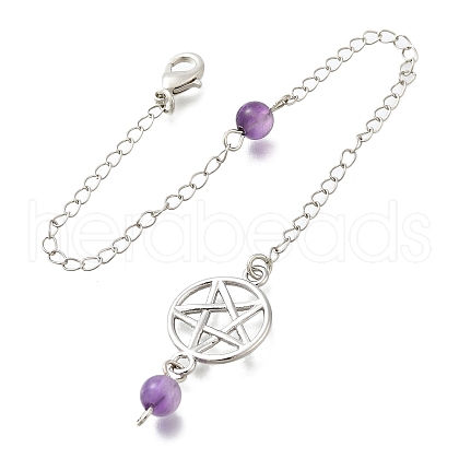 Alloy Flat Round with Star Dowsing Pendulums G-M447-05P-1