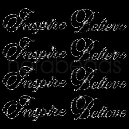 8Pcs 2 Style Word Believe & Inspire Glass Hotfix Rhinestone DIY-FG0004-98-1