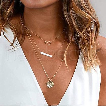 Fashionable Retro Alloy 3 Layered Disc Pendant Necklaces for Sweater Decoration FS-WG087D1-02-1