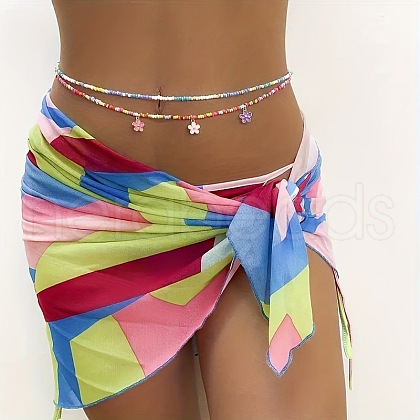 Bohemian Alloy Enamel Flower Charm & Colorful Glass Seed Beaded Double Layer Waist Belly Chains for Women FS-WG951EA-01-1