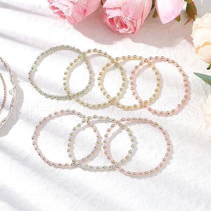 Bohemian Style Glass Seed Beaded and Brass Beaded Stretch Bracelets for Women BJEW-JB11801-1