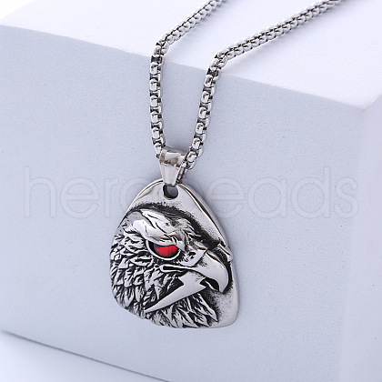 Ethnic Retro Stainless Steel Fashion Creative Red Eye Eagle Pendant Necklaces PF4928-1