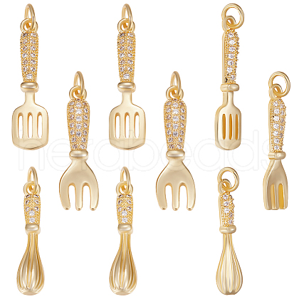 Beebeecraft 9Pcs 3 Styles Rack Plating Brass Micro Pave Cubic Zirconia Pendants KK-BBC0008-24-1