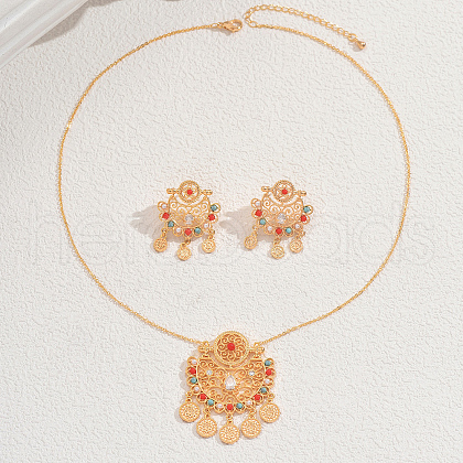 Elegant Middle Eastern Style Brass Micro Pave Cubic Zirconia Earrings & Necklaces Set for Women EM9923-1