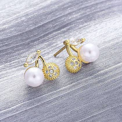 Cherry Brass Micro Pave Cubic Zirconia Stud Earrings EJEW-H158-08B-G-1