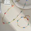 Stainless Steel Glass Rectangle Link Chain Bracelets & Necklaces Sets for Women HD8734-1-2