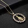 Brass Clear & Blue Cubic Zirconia Nossa Senhora Aparecida Virgin Pendant Necklaces for Women NJEW-U039-01A-G-2