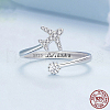 Airplane & Flower Rhodium Plated 925 Sterling Silver Micro Pave Clear Cubic Zirconia Cuff Rings for Women FS-WGB9FE4-01-3